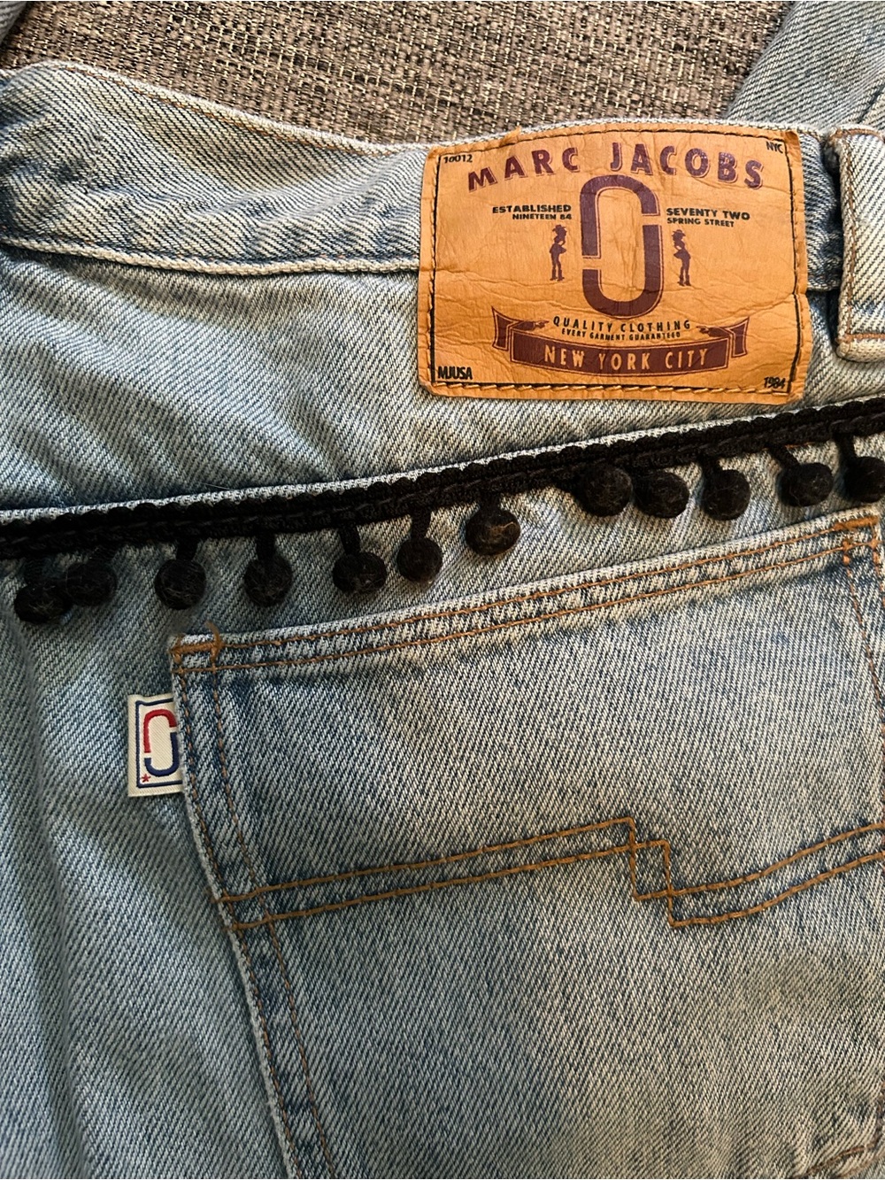 Marc Jacobs Light Blue Denim Jeans with Black Pom Pom Trim - Picture 5 of 6